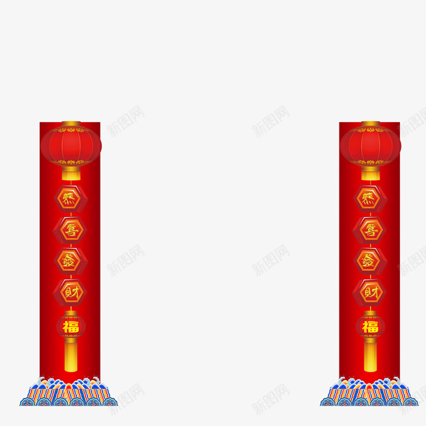 中国风柱子对联psd免抠素材_88icon https://88icon.com 2023 2024 一对条幅对联 中国风 古代对联 春联 柱子对联 灯笼装饰 红色柱子 金色字体