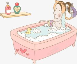 享受美食的女人插画浴缸里泡澡的人高清图片
