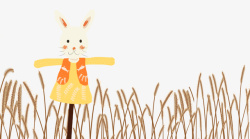 在稻田里卡通手绘稻田里兔子稻草人高清图片