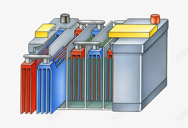 手绘实用铅酸蓄电池png免抠素材_88icon https://88icon.com 实用 常见 手绘 方形 电力 电池 电能 能量 蓝红片状 铅酸蓄电池