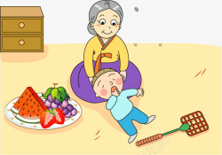 老奶奶与小孩子一起玩闹素材
