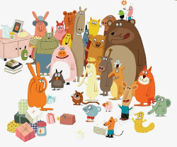 折纸狐狸和兔子卡通动物集会高清图片