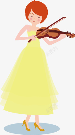 红头拉小提琴的女孩高清图片