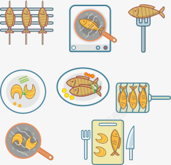 美食节卡通烤鱼手绘矢量图素材