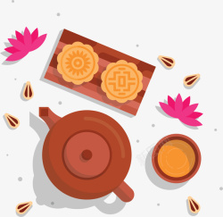 中秋节热茶和月饼矢量图素材