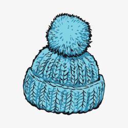 织毛线手绘蓝色粗线毛线针织帽子高清图片