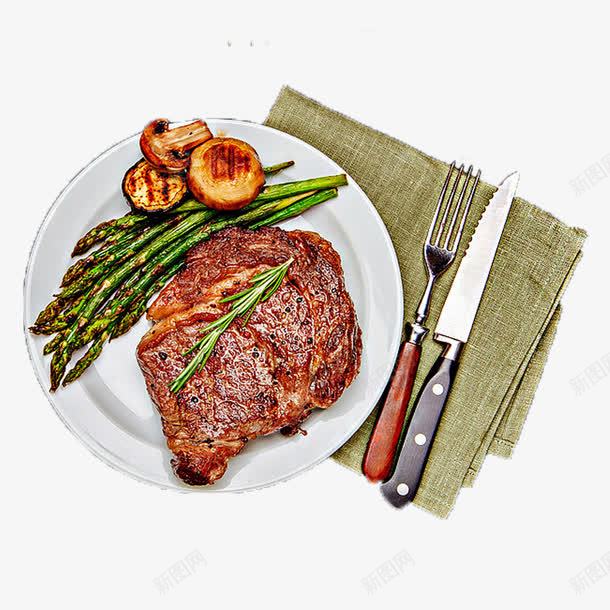 麻料餐布配黑椒牛扒png免抠素材_88icon https://88icon.com 刀叉 圆盘 牛肉 蔬菜 香菇 麻料餐布 黑椒牛扒 黑胡椒