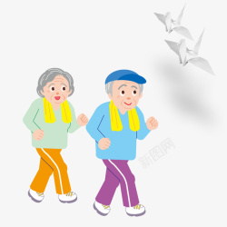 老年夫妇晨跑的老年夫妇卡通手绘高清图片