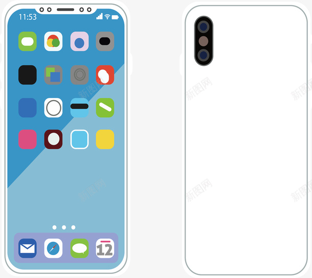 白色苹果新款手机矢量图ai免抠素材_88icon https://88icon.com X iPhone 手机模型 白色手机 矢量png 苹果手机 矢量图