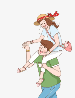 卡通背着女友笨奔跑的男人图素材