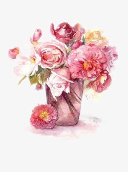 水墨画花瓶与花素材