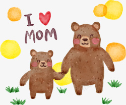 爱心草彩绘牵手的熊母子矢量图高清图片