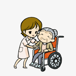 老年患者轮椅卡通扶起做轮椅的老奶奶的女医生高清图片