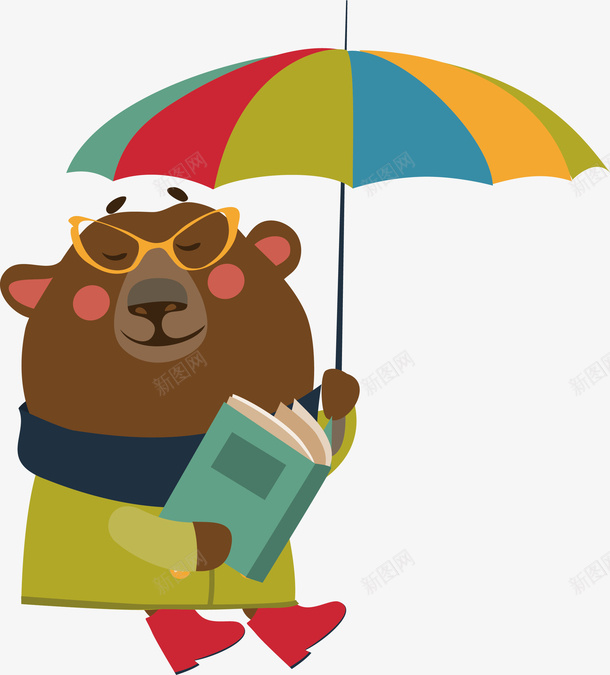 手拿雨伞看书的熊矢量图ai免抠素材_88icon https://88icon.com 书本 书籍 动物 卡通手绘 宠物 水彩 熊 看书 绿色 矢量图