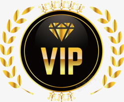 VIP徽章素材金色树叶装饰会员徽章高清图片