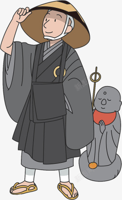 日本和尚僧侣卡通插图素材