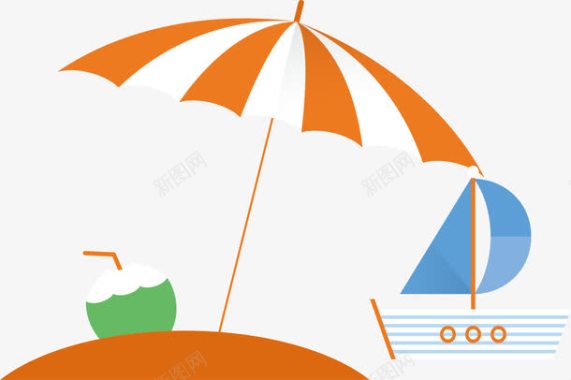 海滩遮阳伞黄色帽子旅游出行小元素遮阳伞帆矢量图图标图标