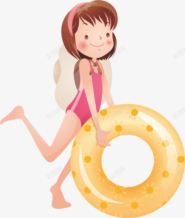 卡通游泳少女png免抠素材_88icon https://88icon.com 卡通 夏天 少女 游泳 游泳圈 粉色 美女