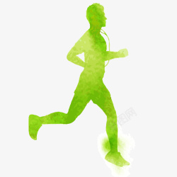绿色身体男青年跑步水彩插画矢量图高清图片