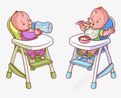 跪着喝奶的小孩子卡通小孩在吃饭喝奶高清图片