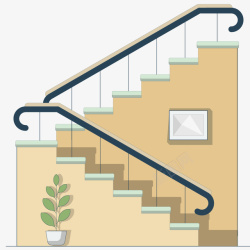 楼上卡通房屋楼梯和绿植高清图片