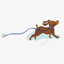 棕色小狗牵着绳子的狗狗卡通高清图片