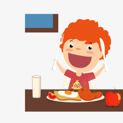 西红柿鸡蛋手擀面男孩吃早餐矢量图高清图片