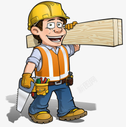 锯子卡通人物可爱插图装修工人木工高清图片
