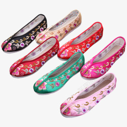 英伦女鞋多种中国风绣花布鞋高清图片