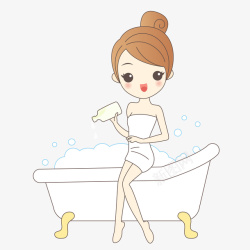 趴在浴缸边手绘泡泡洗澡女生高清图片
