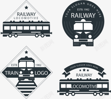 雪花创意4款黑色火车标志矢量图图标图标