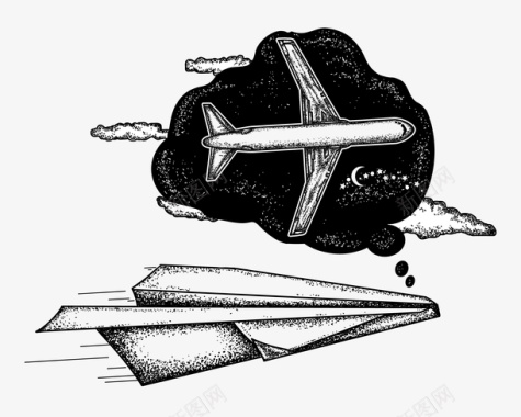 欧美杂志风格纸飞机黑白花臂图案图标图标