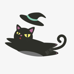 魔法黑猫一只带着魔法帽的黑猫矢量图高清图片