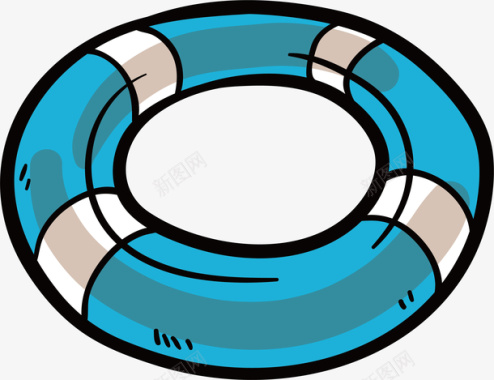 游泳圈设计清凉夏日手绘蓝色游泳圈矢量图图标图标