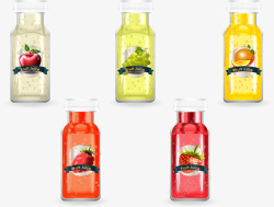 5款水彩绘瓶装果汁矢量图素材