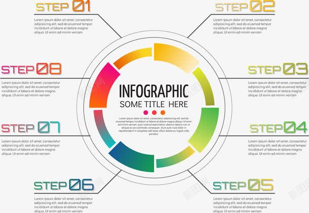 调色盘信息图表png免抠素材_88icon https://88icon.com 八个步骤 彩色 汇报图表 环形图 矢量素材