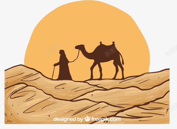 沙漠矢量图ai免抠素材_88icon https://88icon.com 手绘 手绘图 日落 沙 沙漠 绿洲 骆驼 矢量图