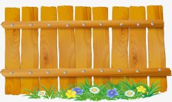 手绘花卉木栅栏围墙素材