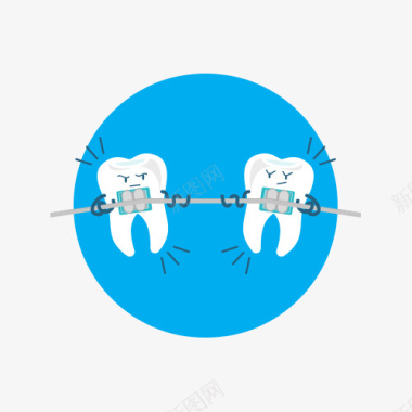 卡通圆形蓝色矫正牙齿图标免图标