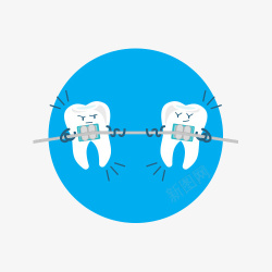 蓝色牙套卡通圆形蓝色矫正牙齿图标免高清图片