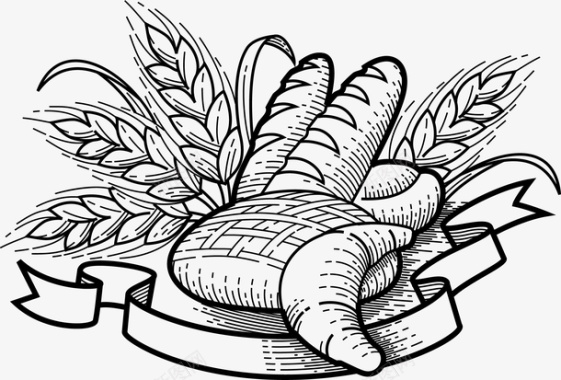 法式黑白手绘面包矢量图图标图标
