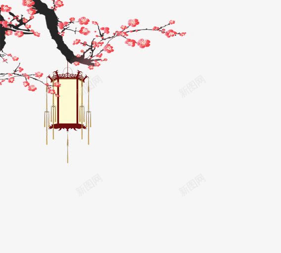 花枝灯笼png免抠素材_88icon https://88icon.com 手绘桃花 手绘灯笼 水墨画 粉色 黄色 黑色