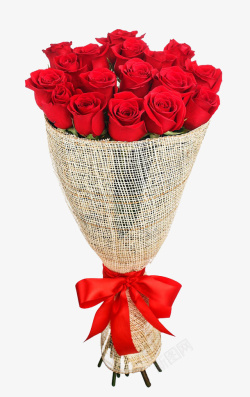 高级定制脸红网格布包裹的玫瑰花束高清图片