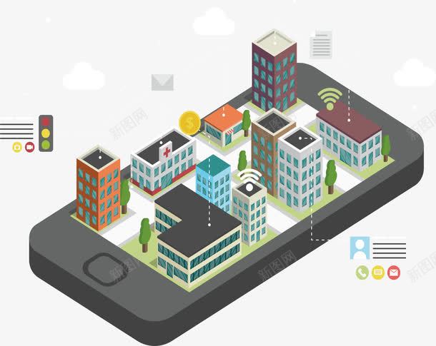 手机上的城市模型png免抠素材_88icon https://88icon.com 3D模型 城市模型 手机模型 智慧城市 矢量png 移动智能