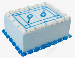 蓝色长方形羽毛球场地生日蛋糕素材