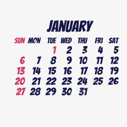 黑红色2019年1月日历矢量图素材