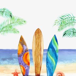 沙滩上的彩色冲浪板素材