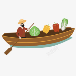 木船创意划船手绘素材