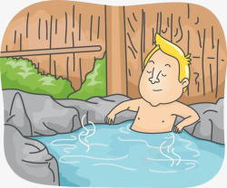 卡通男性泡温泉洗澡浴场素材