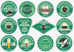 披萨标签绿色快餐食品饮料标签矢量图高清图片